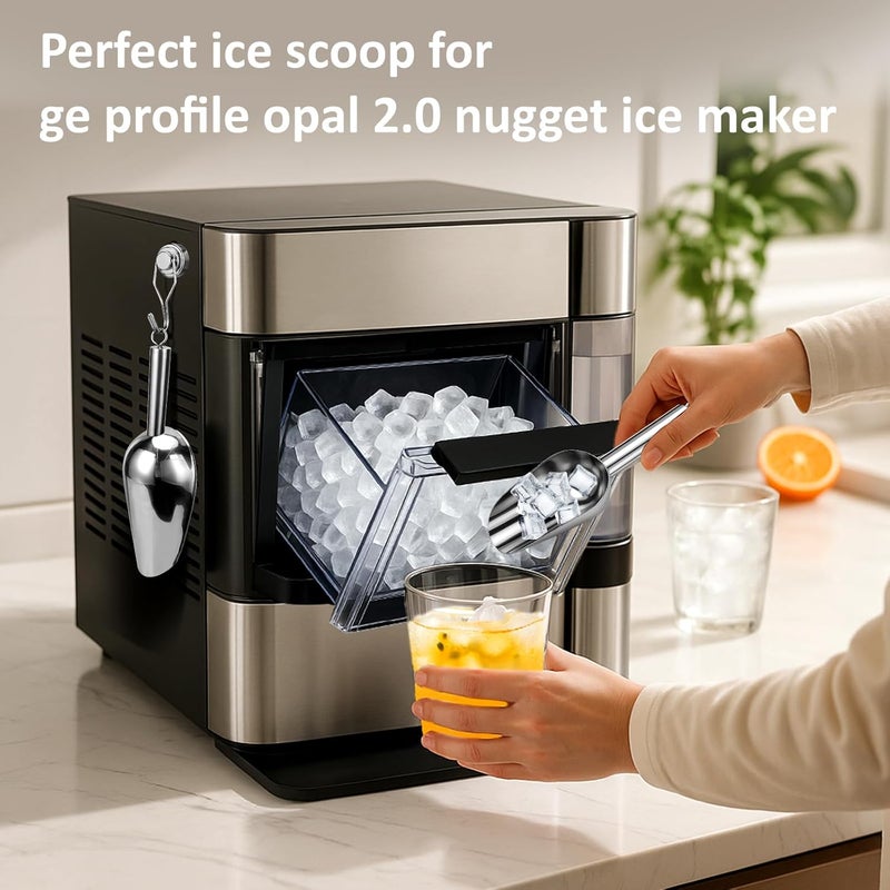 Juome 3oz Stainless Steel Ice Scoop for Freezer with Magnetic Holder, Metal Ice Scoop for Ice Machine, Small Ice Cube Scooper for Freezer Bin for Ge Profile Opal 2.0 Nugget Ice Maker - Image 3